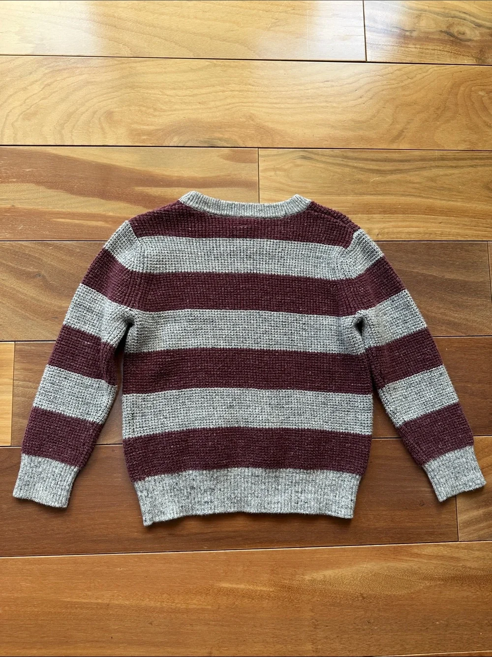 GAP Maroon and Gray Striped Crewneck Sweater 3T